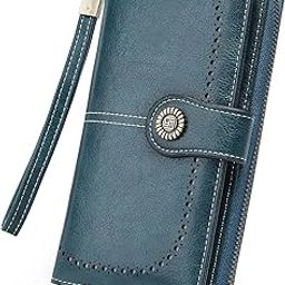 Womens Wallet Leather Large Capacity Card Holder Zipper Wristlet Wallets Travel Accessories Organiser for Women-peacock blue-25