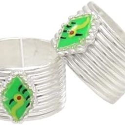Silver Toe ring, Metti with Green Enamel Design-image-72
