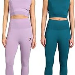 Stretchable Activewear Sleeveless Crop Top with Long Pants with Back Pocket for Workout Top & Bottom Set Gym Yoga Sports Running Track Suits For Girls/Women - Pack of 2-image-63