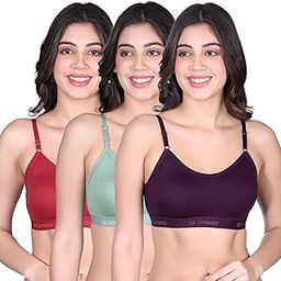 Multicolor Cotton Blend Seamless Non Padded Non-Wired Full Coverage Women Pack of 3 Sports Bra Combo-15