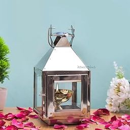 HOUZZPLUS Handicraft Akhand Diya with Glass Cover Steel, Akhand Diya for Home Temple puja, Hanging Lantern for HomeDecor (Small)-picture-26