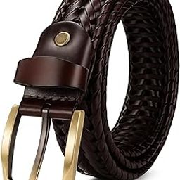 VEMILIO Men's Hand-Woven Leather Belt | Cowhide Braided Belt with Multi-Hole Design | Adjustable Vintage with Prong Buckle | Stylish Casual Dress - Brown-image-33