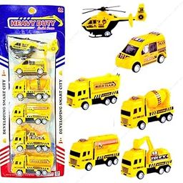 SHAKTISM® Construction Vehicle Set of 6 Mini Body Models - Durable Construction Truck Toys for Kids 6 PCS Yellow JCB Construction Vehicle Set, Die-Cast Metal Body, Movable Parts-image-80
