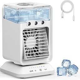 HIFRESH Mini Cooler for Room with 90° Rotate, 4H Timer, 3-Level Mist, 300ml Ice Chamber, USB Compatible 3-In-1 Mini Air Cooler for Room Cooling, 3 Speeds, Personal Small AC for Home, Kitchen, Office-picture-30