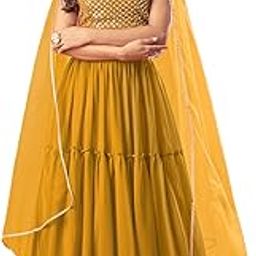 Women's Georgette Semi Stitched Lehenga Choli For Wedding (flaired Ghaghra Cholis SF-ver1no Red1 Free Size)-image-15