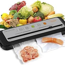 Updated Vacuum Sealer Machine 2025, MEGAWISE Food Sealer w/Starter Kit, Dry & Moist Food Modes, Compact Design with 10 Vacuum Bags & Built-in Cutter(Grey)-image-2