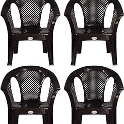Plastic Chair For Living Room | Armchairs Set Of 4 | Fibre PVC Arm Chair For Home, Office, Garden, Drawing Room, Indoor & Outdoor | Capacity Upto 150 Kgs | Choco Brown, 4 Pcs, Crystal | 3YearsWarranty-33
