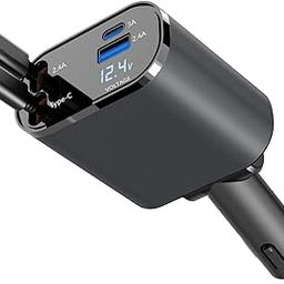 Retractable Car Charger, 120W 4 in 1 Super Fast Charge Car Phone Charger with Retractable Cables (31.5 Inch) + 2 USB Ports Car Adapter for iPhone 16/15/14/13/12 Pro Max Xr, Ipad, Pixel-11