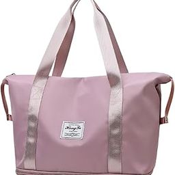 Large Capacity Travel Duffel Bag, Waterproof Nylon Gym Tote, Foldable Overnight Shoulder Bag with Pocket Tote Yoga Gym Folding Bag Lightweight Handbag Shoulder Nylon Crossbody Multicolor (Dark Pink)-image-107