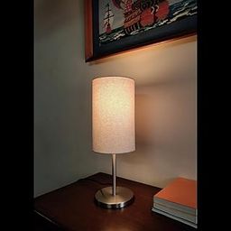 Antiquemporium Table lamp Bedroom Modern Sleek Silver 19 inches Height with Off White Cylinder lampshade Ideal for Bedside Living Room Office Lighting Decor (Pack of 1)-image-75