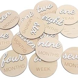 Haoser 3D Wooden Monthly Milestone Cards, Baby Monthly Milestone Marker Cards, Newborn Memento Milestone to Document Baby's Growth, Pregnancy Journey Sign -incl Announcement & Hello World Sign.13 pc-image-87