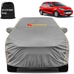 AUTOMOZEXO Maruti Alto K10 Car Cover with Mirror Pocket Waterproof Inner Cotton Layer Adjustable Belt Bottom Elastic Triple Stitched Cover to Secure fit and Protect from All Indian Climates (Grey)-13