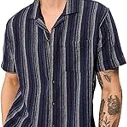 Stripes: Men and Boys Long Sleeve Collared Neck Button Down Cotton Textured Shirts for Men-19