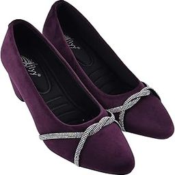 Women's Stylish Velvet Block Heels Ballerinas for Office, Party, Formal Pump Shoes for Ladies-image-25
