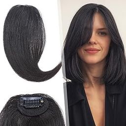 Sankrityayan Clip in Wave Side Bangs Extensions, 100% Human Hair 2 PCS Clip on Middle Part French Bangs Thin Sides Swept Fringe Hairpieces Ideal for Women (Natural Black, Pack of 4)-image-8
