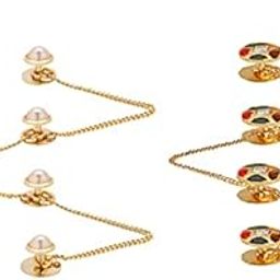 Brass Kurta Buttons with Pearl Effect Stone and Chain TNSPKURTA1987 (Pearl + Multi Color)-45