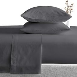 Easy Bedding Ultra Soft 400 TC 7 Piece Bedsheet Set- Hotel Luxury Bedding, 100% Cotton Flat Sheet, 12" Fitted Sheet, Zippered Duvet Cover & 4 Pillow Cover-Dark Grey Solid,Queen Size-16