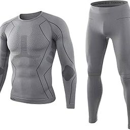 CALADNIS Winter Thermal Underwear Men Long Sleeve Sweat Leggings Quick Dry L Grey-image-34