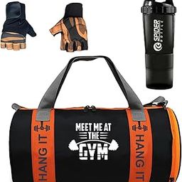 Gym Bag Combo for Men ll Gym Bag with Shoe Compartment and, Black Bottle, Orange Gloves ll Gym kit for Men and Women ll Gym Bag & Fitness Kit & Gym Bag Combo.-103