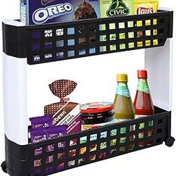 SIMPARTE 2 Layer Slim Classic Black & White Storage Organizer-Multipurpose Storage Rack & Easy-to-Move Slide Out Shelf Rack Trolley (Plastic) with Wheels for Kitchen Home Washing & Utility Area-11