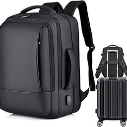 Laptop Backpack for Men 15.6 inch Water-resistant Expandable Travel Backpack, Flight Approved Carry On Underseat Women Business Work Casual Computer Daypack with Compartments USB Charging Port, Black-image-86