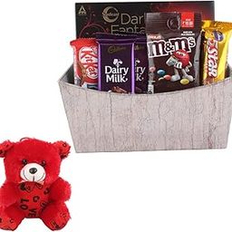 SFU E Com Handmade Basket With Chocolate Hamper | Valentine Teddy Bear With Chocolate Combo | Valentine Chocolate Hamper | 900-2