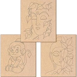 Pre-Marked MDF Base for DIY Painting | Pack of 3 | 12x10 Inch | Ready-to-Paint Art & Craft Activity for Kids & Adults | Perfect for Gifting & Home Decor (Buddha face + Bal Hanuman + Buddha Leaves)-6