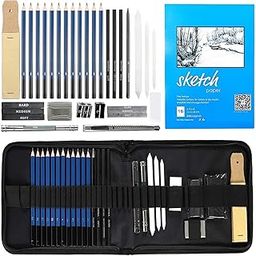 Qatalitic 35 Pcs Art Sketching Kit, Graphite & Charcoal Drawing Pencil Set with Zipper Case, also Includes Eraser, Sketch Book & Other Tools for Artists, for Shading Sketches and Professional Drawings-image-27