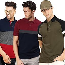 Men's Regular Fit Half Sleeve Matty Polo Neck Combo T-Shirt (Pack of 3)-image-72
