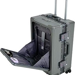 22 Inch Executive Cabin Luggage with Front Pocket, Aluminum Frame polycarbonate travel trolley with USB Charging Port, TSA Lock, Cup Holder and Phone Holder, Small Hardside Suitcase (Grey)-image-2