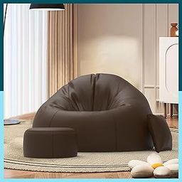 Biggie Bean Bag 5XL Bean Bag Sofa With Free Cushion And Footrest - Official : Dreamnest Combo (Matching Color : Regular, Brown) Faux Leather-image-72