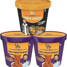 Yu - Cup Noodles & Pasta - 2 Chilli Manchurian Noodles + 1 Three Cheese Pasta - Combo Pack - Instant Food - No Preservatives - 100% Natural & Veg - Ready To Eat Instant Noodles - 205g (Pack of 3)-image-33