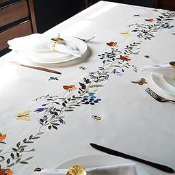 RUSTIQUE LINENS 100% Cotton,Premium Embroidered Tablecloth – Water & Stain Repellent,190 x 150 cm|Medium Dining Table Cover for 6 Seater – Elegant & Washable-Flutter Bloom-image-3
