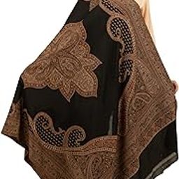 Women's Black Wafer Thin Cutting Faux Pashmina Kashmiri Shawl-picture-4
