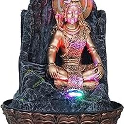 CHRONIKLE Golden and Grey Polyresin Tabletop Lord Shiva Rock Finish Indoor Waterfall Fountain for Home Decor with LED & Speed Control Pump (Size: 27 x 27 x 43CM | Weight: 2060Gram)-image-87
