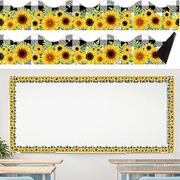 Capoda 12 Pcs Magnetic Borders for Classroom Decorations Sunflower Bulletin Board Borders Summer Magnetic Whiteboard Border Strips Trims for Summer Fall Back to School Classroom Decor, 11.8'' x 1.97''-image-2