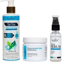 Noxiva Hair Care Combo Tea Tree Shampoo (250ml), Keratin Hair Spa (200g), Hair Serum (50ml) Anti-Dandruff, Hair Repair & Smoothening Enriched with Argan Oil & Bhringraj Paraben-Free-0
