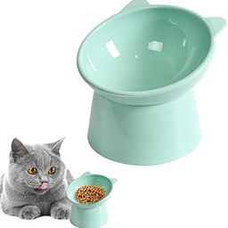 Qpets® Elevated Cat Bowl, Cat Feeding Bowl with Anti-Tip Design, Raised Shallow Pet Food Dish Healthy Cat Bowl Food Bowl for Cats for Kittens/Senior Cats (Eco-Friendly Green)-image-17