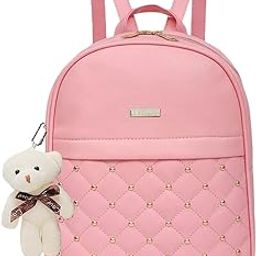 PU Leather Teddy Keychain Preppy Style Women Backpack Girls College Bag-image-17