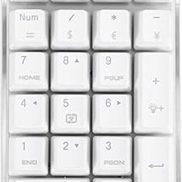 Srutueo Mechanical Numeric Keypad Brown Switch Wired Gaming Keypad Crystal Case White Backlit 21 Keys Mini Numpad Keypad, 519150-62