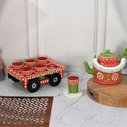 Buystora Handpainted Alluminium Tea Kettle with 6 Glasses and Wooden Tray for Home Dcor Tea Party Serving-01-image-70