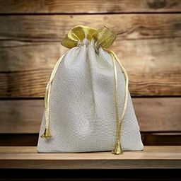 JEWELQUIPO Form Jute Potlis, Bridal Purse Women handbag Shagun Pouch Return Gifts Large Potli Bags for Return Gifts for Wedding| Party |Baby Shower| Dry Fruit Pouches 7x9 Inches (Cream) (10)-image-32