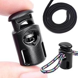 NIHSPRUHAY 12 PCS Plastic Spring Cord Locks + 5 Meter Cord Drawstring, Paracord Toggle Stopper Clasp Elastic Shoelaces, Clothing, Backpack, Bags (Black)-48