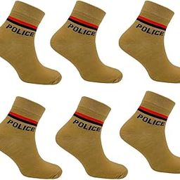 Police Khaki Socks For Unisex Cotton Ankle Length-Length Tactical Socks Pack of 6 Pairs (Thin Red Blue Stripes & Letter Print - Free Size Officer Dress)-image-10