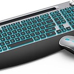JOYACCESS Backlit Keyboard and Mouse, Ergonomic Wireless Backlit Keybaord with Phone Holder,Rechargeable Wireless Keyboard Mouse Combo with Light Up Keys for for Laptop, PC, Mac, Windows-Grey-image-43