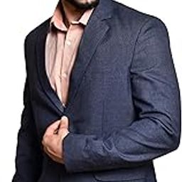 PRINTCULTR Men Casual Solid Cotton Blend Notched Lapel Long Sleeves Single Vent Blue Blazers(PCB110)-image-97