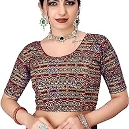 tanishm feb tex Women's Cotton Round Neck Blouse | Foil Printed Design Short Sleeves Blouse for Weddings, Parties | Stylish & Comfortable Blouse for Women | Perfect for Sarees, Lehengas & Ethnic Wear-picture-1