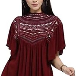Women's Regular Fit Kaftan Top Maroon, Xl (42)-picture-0