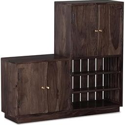 DN Furniture Solid Sheesham Wood Shoe Rack | Shoe Storage Cabinet with Seat & Door | Wooden Shoe Organizer with Honey Matte Finish for Home (Coffee)-image-75
