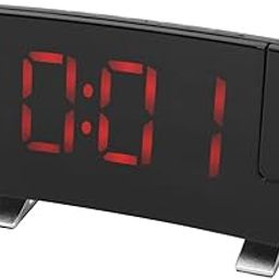 Digital Projection Clock, Radio Projection Alarm Clock Professional Speaker Black Body for Living Room (Red Letters)-picture-4